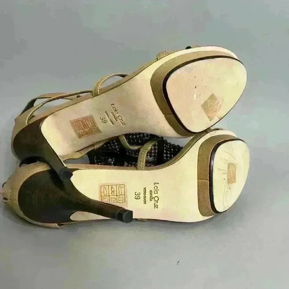 Lola Cruz Beaded Embellished Strappy High Heel Sandals Tan EU 39 - Picture 5 of 13